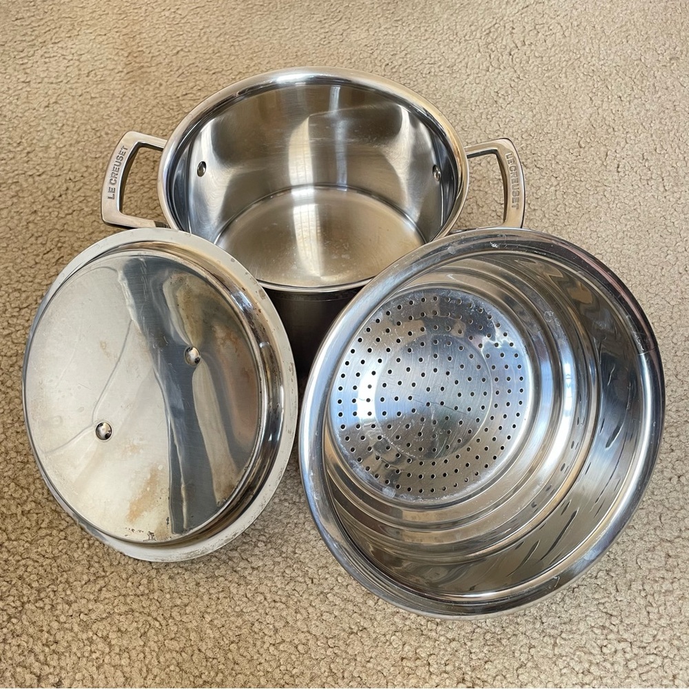 Le Creuset Silver Stainless Steel Stockpot with Lid and Steamer